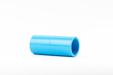 blue PVC plastic pipe fitting isolated on white background, use for water system