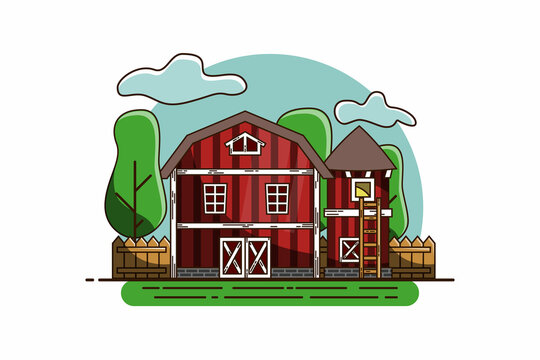recommend clip art: Landscape barn front view illustration