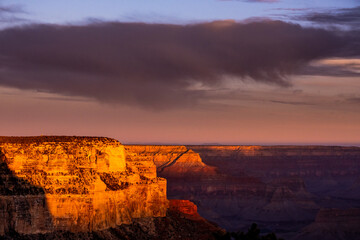 Warm Morning Light Hits The South Rim Of The Grand Canyon