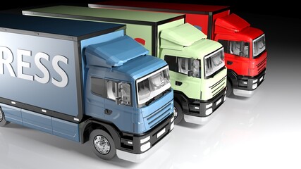 Colored truck series for express delivery - 3D rendering illustration