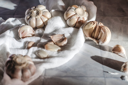 Garlic Cloves on White Background