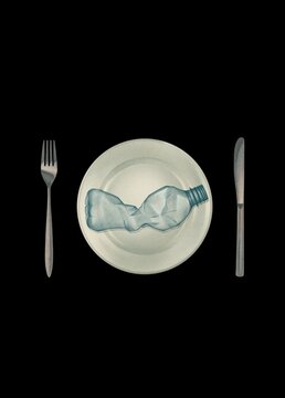 plastic bottle on a plate illustration