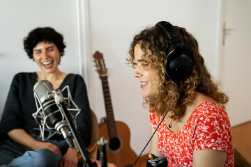 Musician Friends recording music at home studio