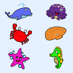 set collection sea character animal