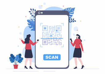 QR Code Scanner for Online Payment, Electronic Pay and Money Transfer on Smartphone with App in Hand. Background Vector Illustration