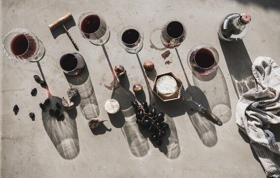 Red wine on concrete table