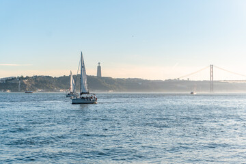 sailing boats at the sea in Lisbon, Portugal