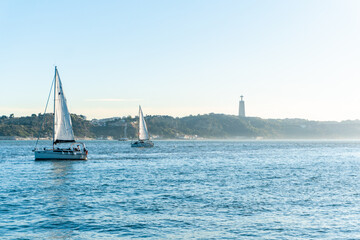 sailing boats at the sea in Lisbon, Portugal