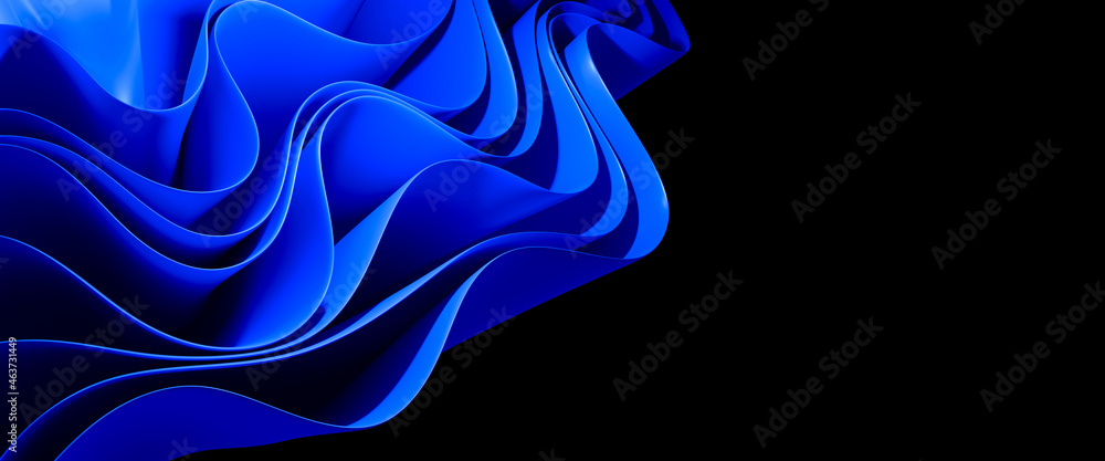 Wall mural abstract background with blue curves isolated on black