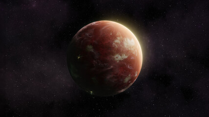 Space background with red planet