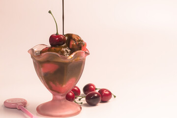 Cherry ice cream with chocolate