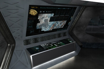 Spaceship control lab. 3D Rendering-Illustration.