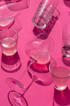 Fizzy drink in various glasses