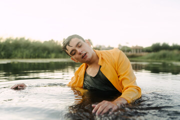 Male contemporary dancer wet