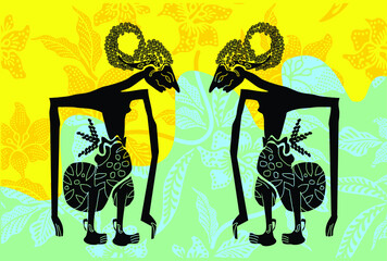 Indonesian batik motifs by displaying a very distinctive wayang kulit silhouette figure