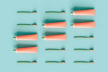 top-down view of toothbrushes and toothpaste 