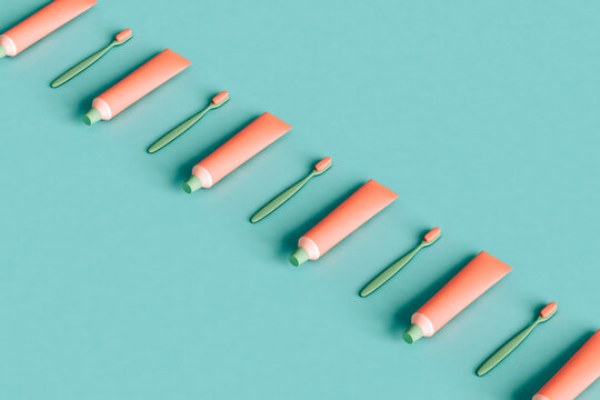 toothbrush and toothpaste in line
