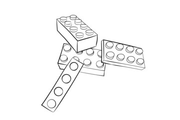 Simple Set of 4 Hand Draw Sketch Vector, Random Position Stack Brick Toys