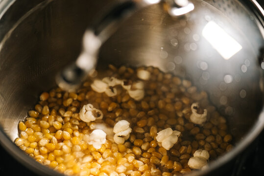 Popcorn cooking in a pot