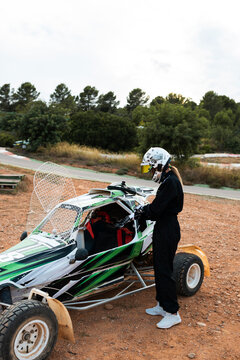 Woman driving sports car