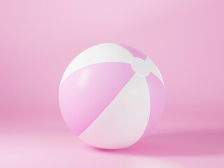 Obraz premium Pink inflatable beach ball mockup light sphere toy for sport game summer on pink background, holiday summer icon, 3D rendering illustration