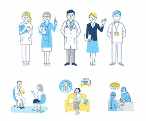 医療従事者とさまざまな医療シーン　セット