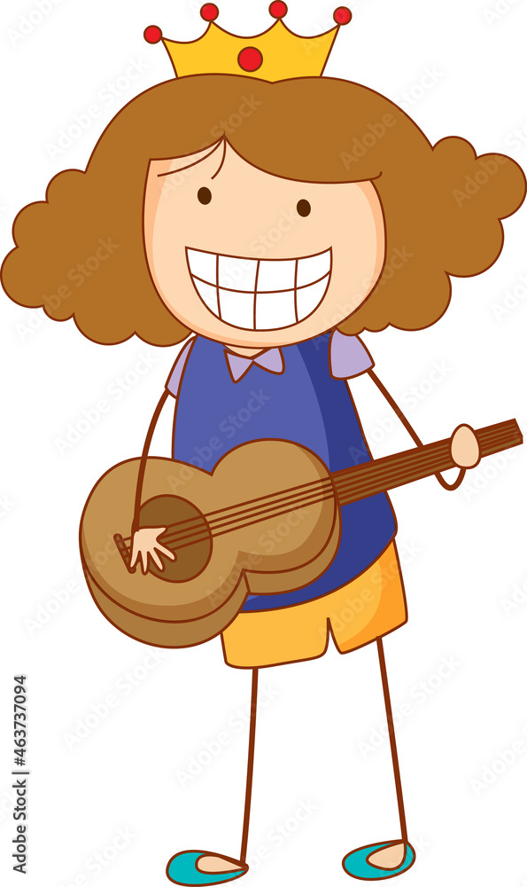 Wall mural A doodle kid playing a acoustic guitar cartoon character isolated