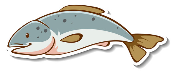 Sticker template with cute fish cartoon character isolated