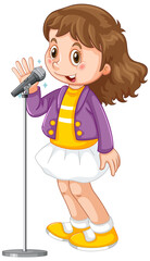 A cute girl singing with microphone