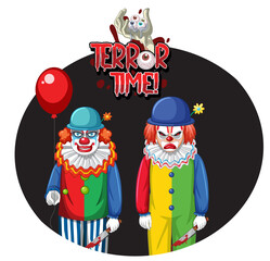 Terror Time badge with two creepy clowns