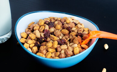 isometric flat of a plate of peanuts