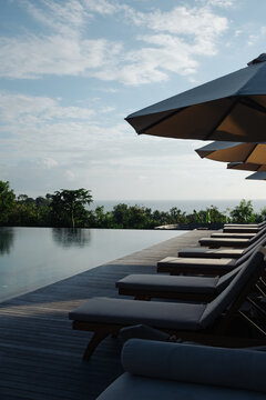 sun loungers by the pool