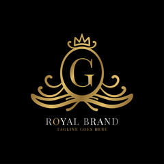 letter G royal crest vector logo design for vintage brand and beauty care initial