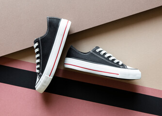 Black lace up sneaker shoes