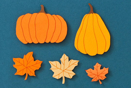 Autumn background with mini pumpkins overhead view