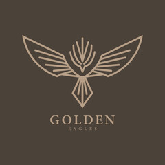 Golden eagle hipster line art style, hawk bird logo design