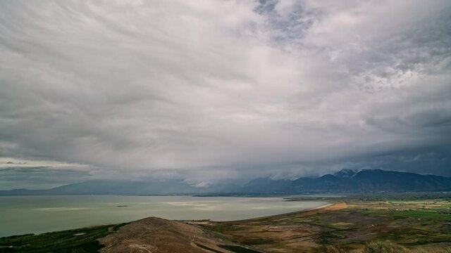Time-lapse of clouds moving over Utah Lake through Utah Valley.