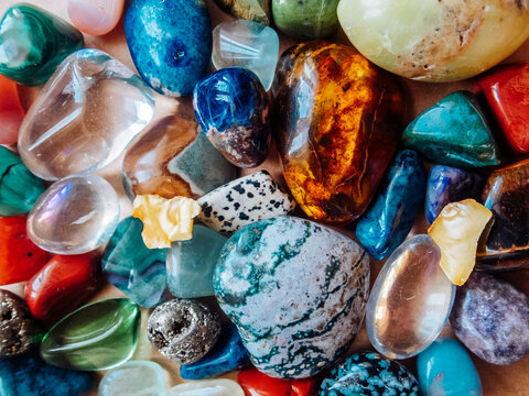 A collection of natural semi-precious stones and minerals.