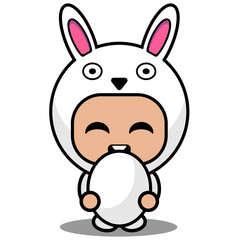 Fototapeta na wymiar cartoon animal mascot costume character vector illustration cute bunny holding egg