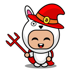 mascot costume character cartoon vector
cute rabbit animal red witch holding spear
