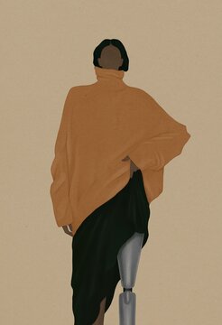 Woman showing her prosthetic leg illustration 