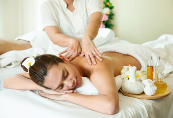 Woman having massage in the spa salon, relaxing and body care , skincare, Health care concept.