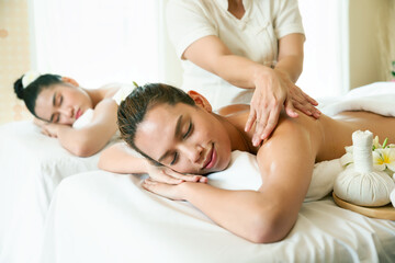 Fototapeta na wymiar Woman having massage in the spa salon, relaxing and body care , skincare, Health care concept.