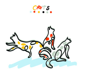 One line drawing of cats.
One continuous line drawing of animal illustration.
