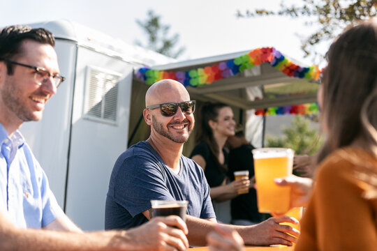 Beer: Friends Having Drinks At Festival