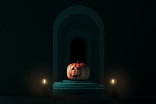 Pumpkin on green background for Halloween