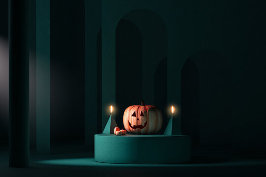 Pumpkins on green background for Halloween
