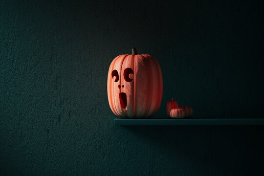 Pumpkins on green background for Halloween
