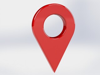 LOCATION pin glossy red arrow. The concept of tagging a sign landmark needle tip to create a route search. Isolated on white background 3D rendering 3D. – Illustration  