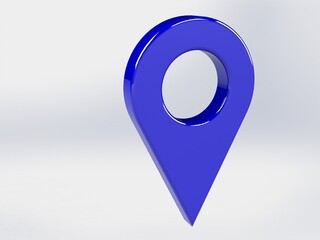 LOCATION pin glossy blue arrow. The concept of tagging a sign landmark needle tip to create a route search. Isolated on white background 3D rendering 3D. – Illustration  